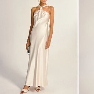 Cream Satin Halter Maxi Dress